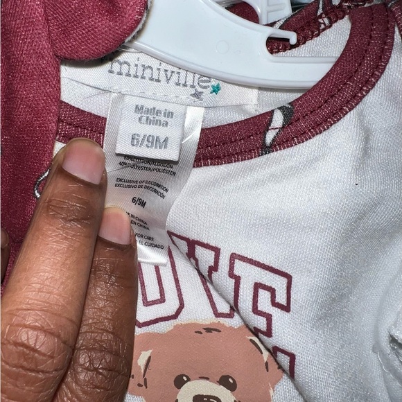 Miniville Bear Print Kids Footie Set - Pink and White 6-9 Months - Picture 3 of 3